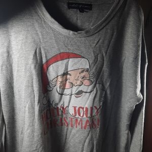 State of Mine Santa Gray Holly Jolly Christmas Long Sleeve T-Shirt Size Small